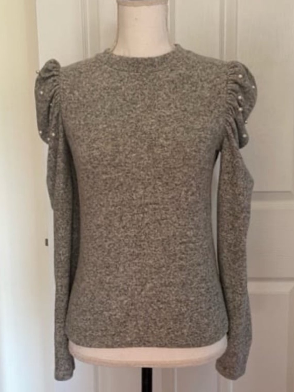 Zara Top with Pearl Embellished Puff Sleeves